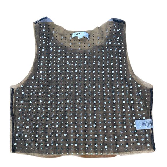 Love J Pearl & Gem Embellished See-Through Mesh Crop Top Large – 312 - Picture 3 of 10